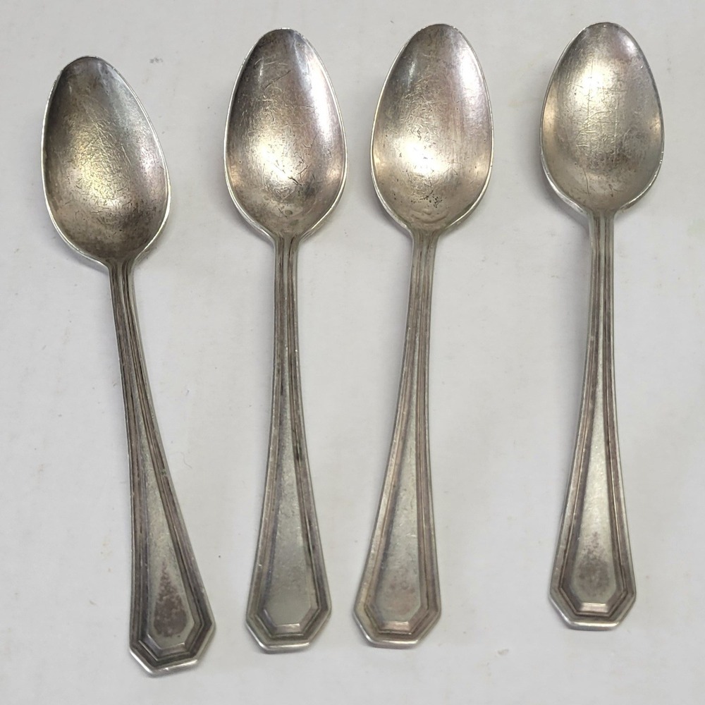 Associated Silver Co Yourex Art Deco Silverplate Teaspoons Set of 4 Pat 1917